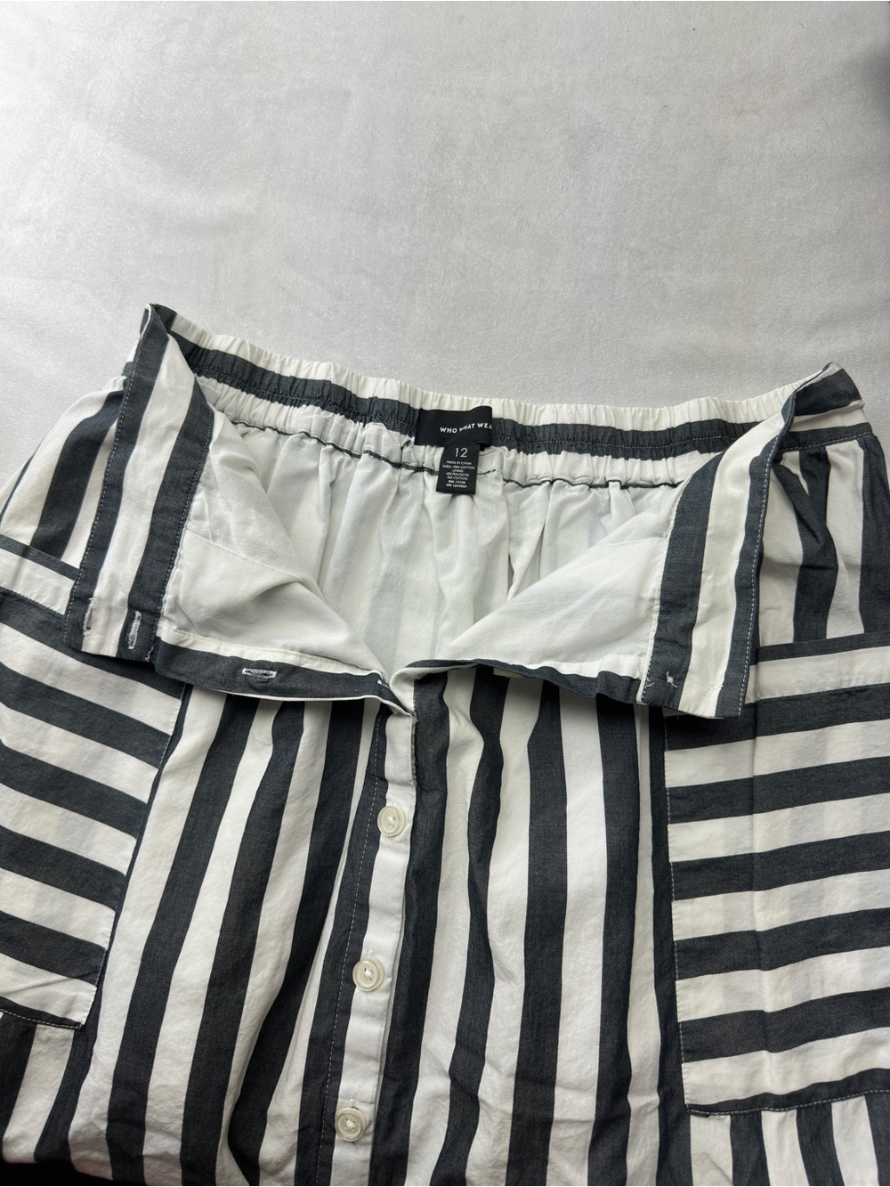 Who What Wear Striped Midi Skirt Pleated Ruffle Pockets Button Fly Beach 12 - Picture 3 of 11